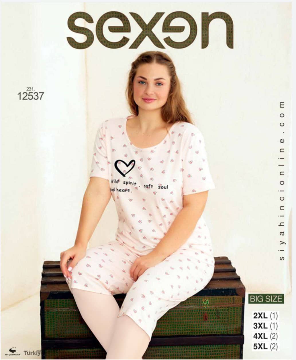 سکسن | Sexen - ست تی شرت و شلوارک خانگی زنانه سایز بزرگ 12537 ترک