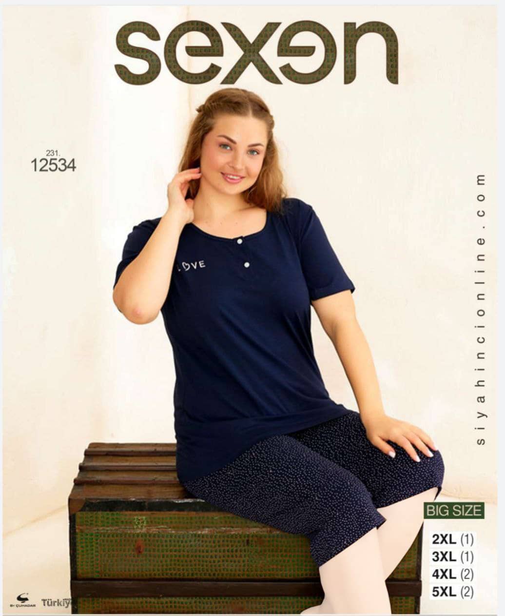 سکسن | Sexen - ست تیشرت و شلوارک راحتی زنانه سایز بزرگ 12534 ترک