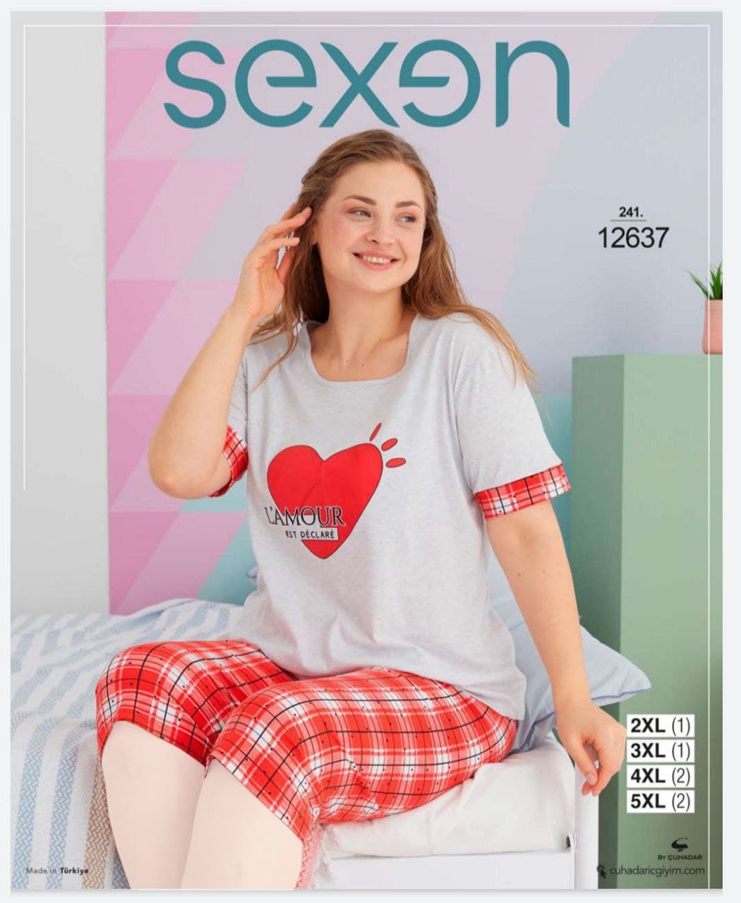 سکسن | Sexen - ست تیشرت و شلوارک خانگی زنانه سایز بزرگ 12637 ترک
