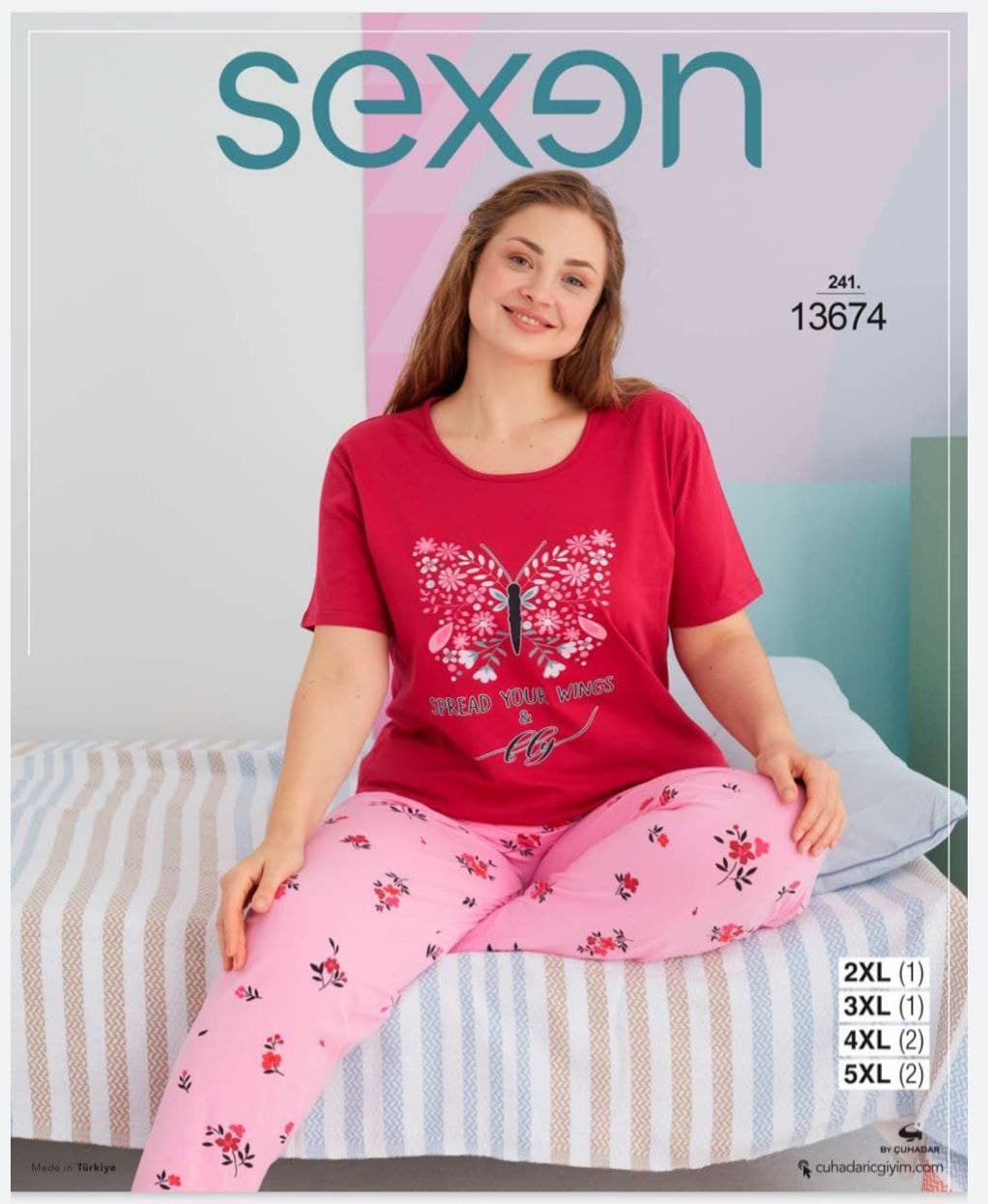 سکسن | Sexen - ست تیشرت بهاره و شلوار راحتی زنانه سایز بزرگ 13674 ترک