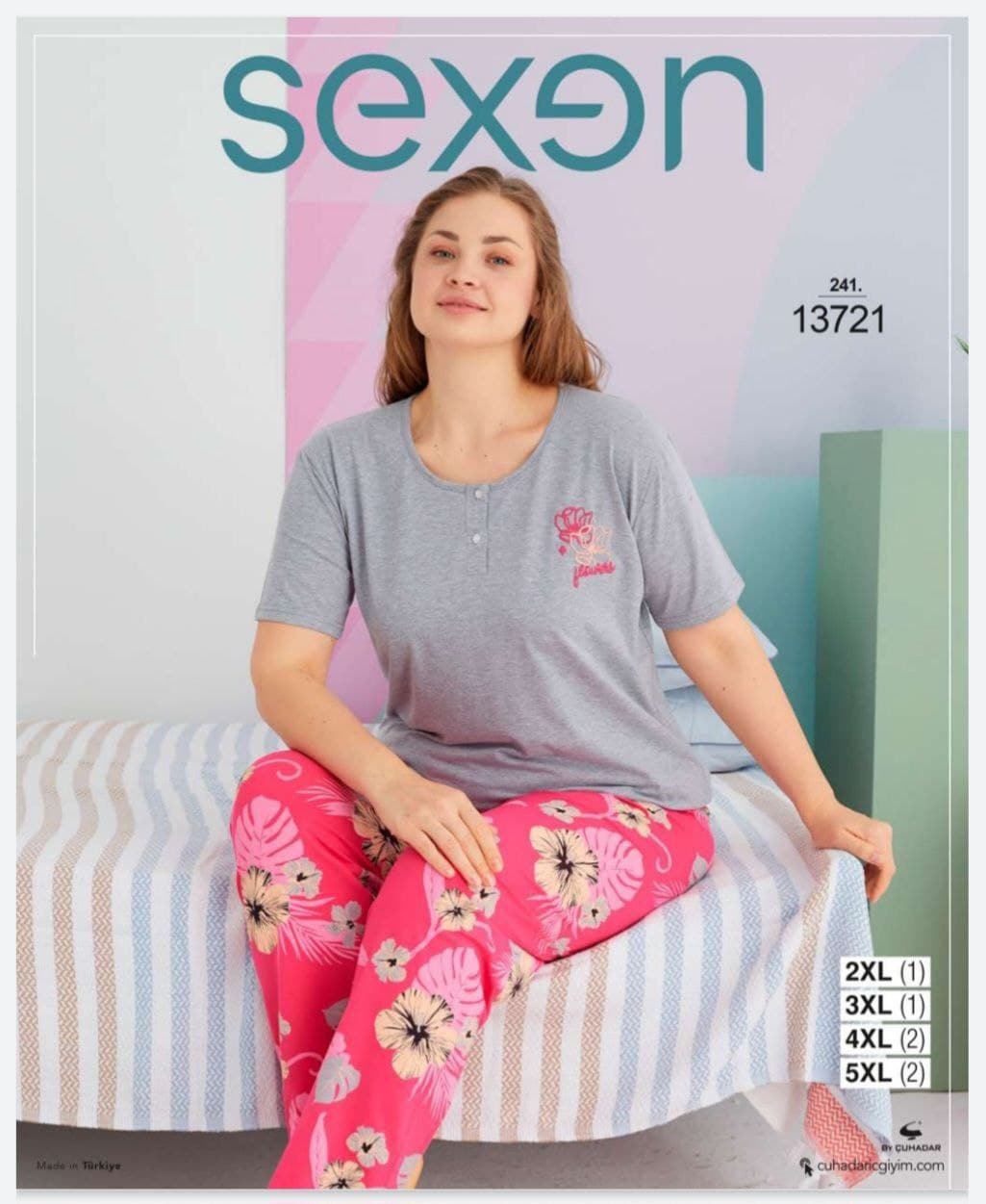 سکسن | Sexen - ست تیشرت و شلوار خانگی زنانه سایز بزرگ 13721 ترک