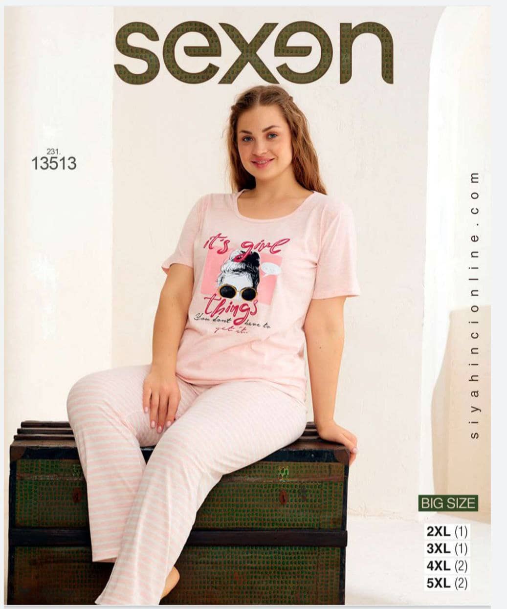 سکسن | Sexen - ست تیشرت و شلوار اسپرت زنانه سایز بزرگ 13513 ترک