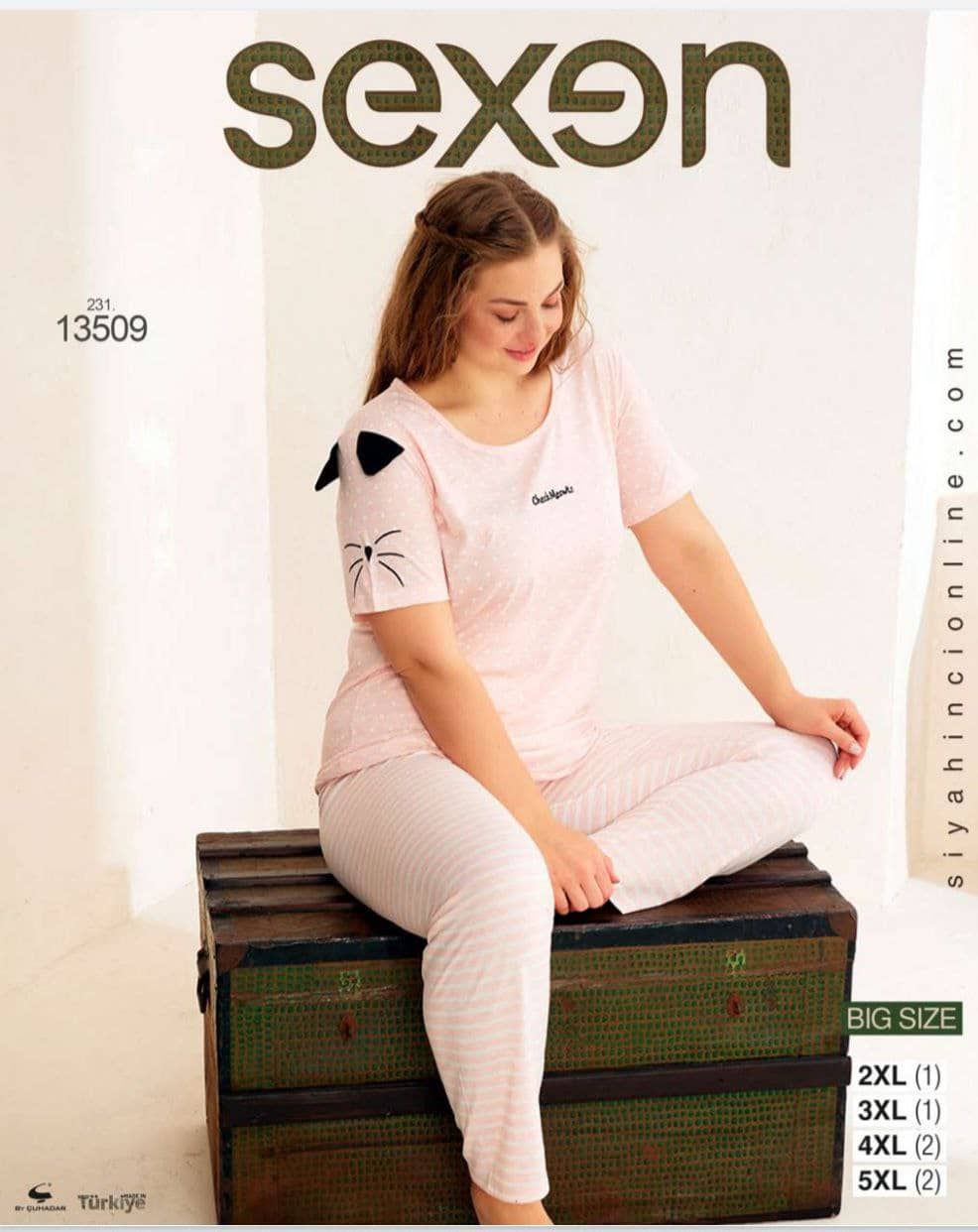 سکسن | Sexen - ست تیشرت و شلوار تابستانی زنانه سایز بزرگ 13509 ترک