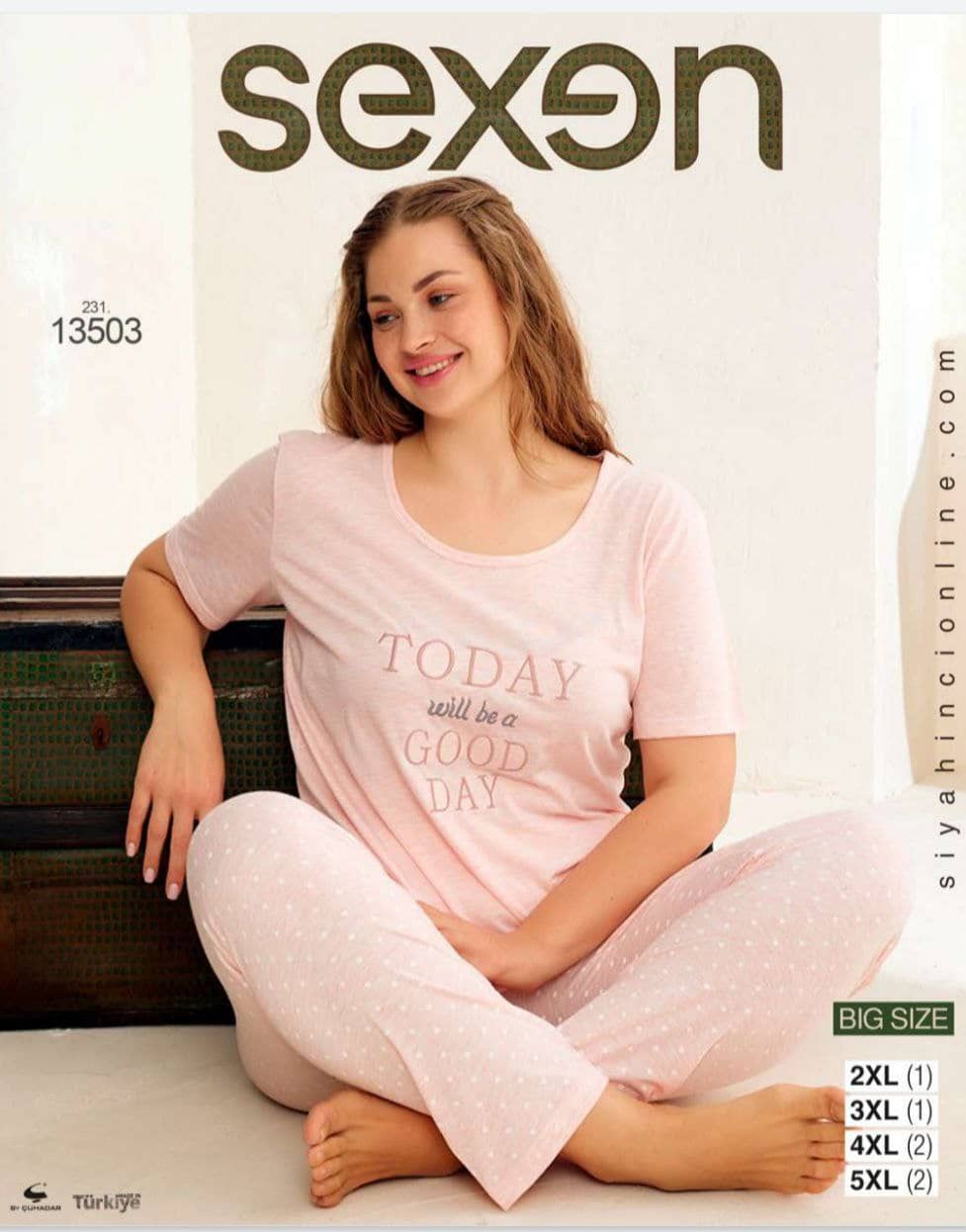 سکسن | Sexen - ست تیشرت و شلوار فانتزی زنانه سایز بزرگ 13503 ترک