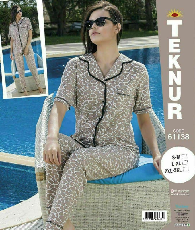 تکنور | Teknur - ست لباس خواب زنانه تکنور مدل یقه انگلیسی 61138 ترک
