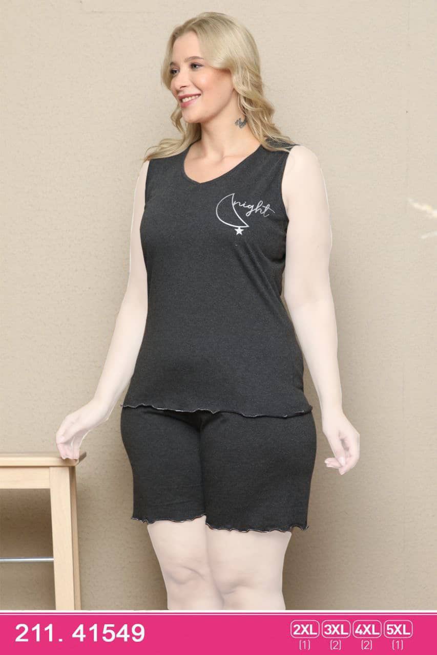 سکسن | Sexen - ست تاپ و شورتک منزل زنانه سایز بزرگ 41549 ترک
