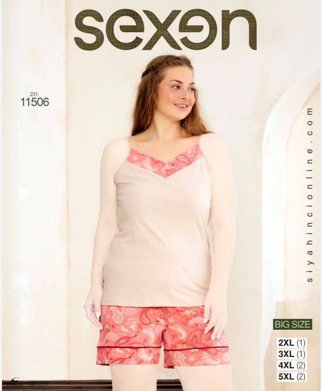 سکسن | Sexen - ست تاپ بندی و شورتک نخی زنانه سایز بزرگ 11506 ترک
