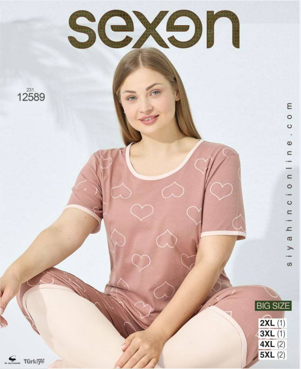 سکسن | Sexen - ست تیشرت آستین کوتاه و شلوارک زنانه سایز بزرگ 12589 ترک